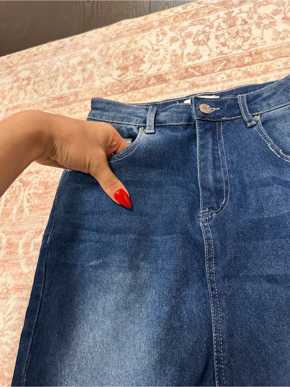 Mid Length 🫐 Jean Skirt W/ Slit - Picture 6 of 12